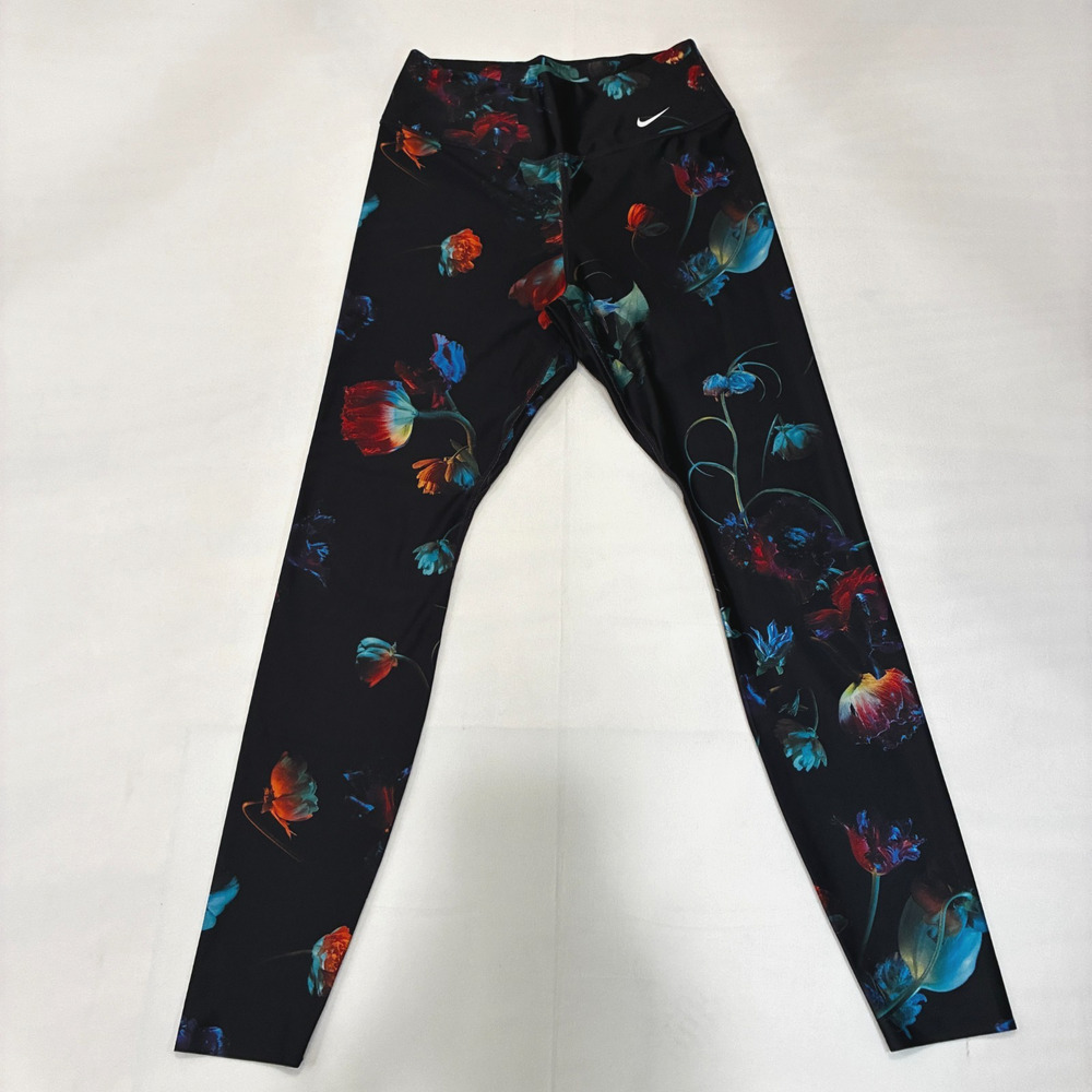Nike DRI-FIT Women's Ankle Leggings Black w/Floral Print Size M